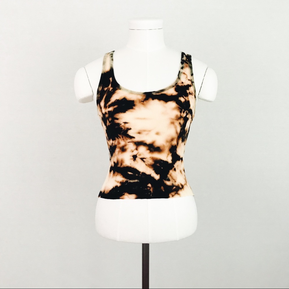 Reworked Tie-Dye Cropped Tank Top in Black and Cream | Size M